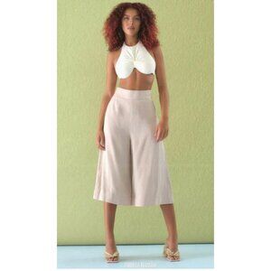 NWT Andrea Iyamah Mos High Waist Culotte Pants Linen Beige Size XS $255 [jb]